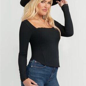 Jessica Simpson Ribbed Knit Top with Lace Trim.